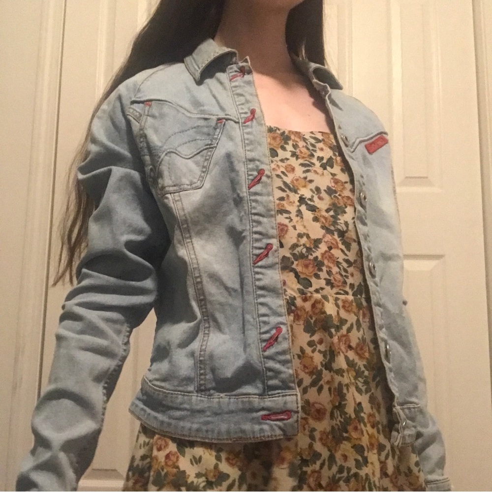 Ecko red detailed light blue jean jacket